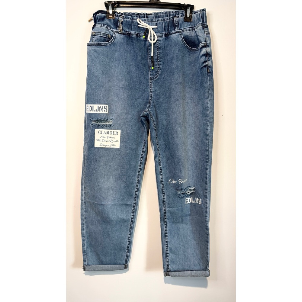 Edoline Womens Graphic Distressed Jogger Jeans Blue Size 42 Turkish US size 12